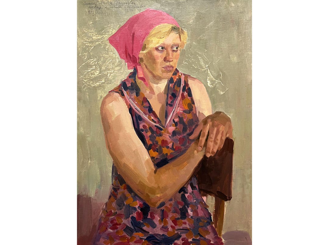 Vintage Original Oil Painting Portrait of a Girl by Ukrainian Artist V ...