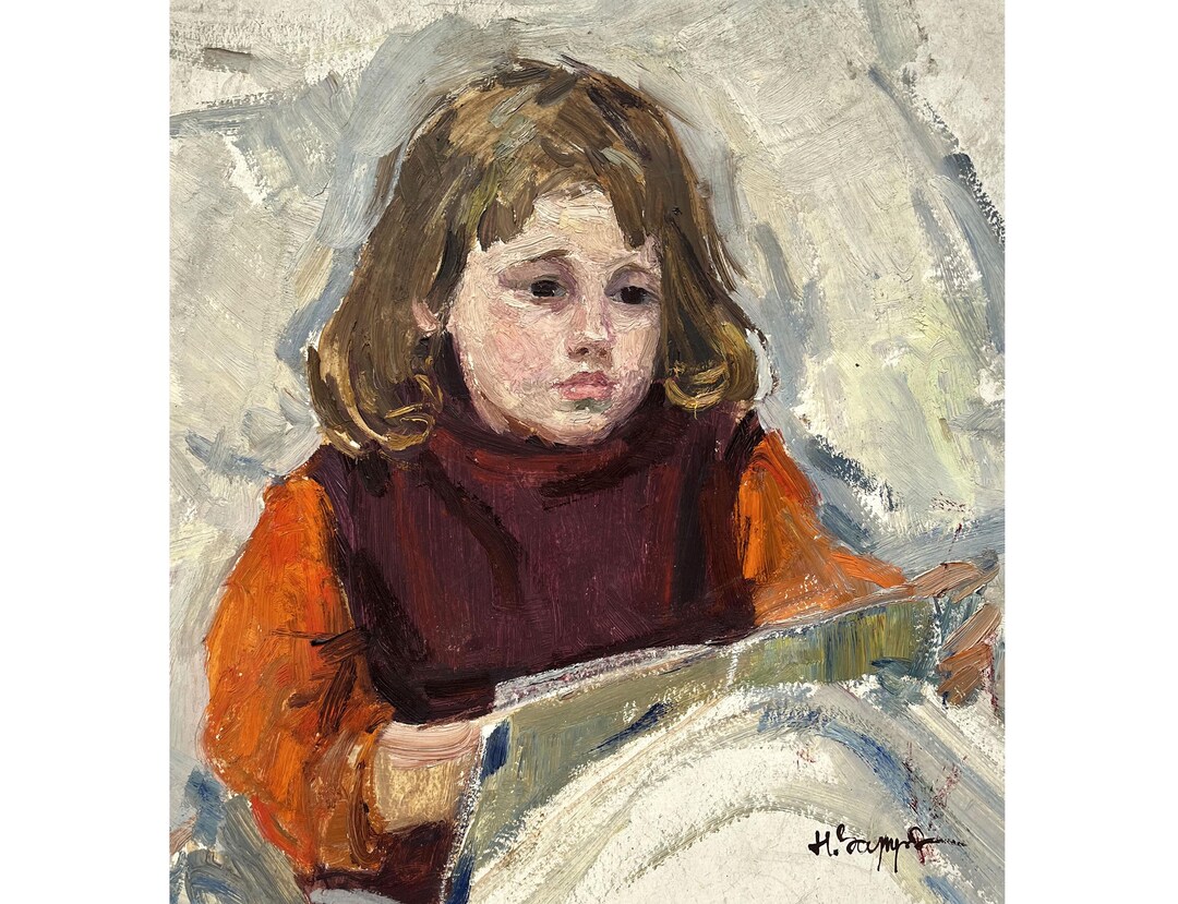 Mid Century Original Oil Painting Antique Portrait of a Girl by ...