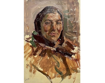 Mid century original oil painting Antique portrait of a woman by Ukraine artist A. Shkurko 1959 Wall art, Portrait painting, Female portrait