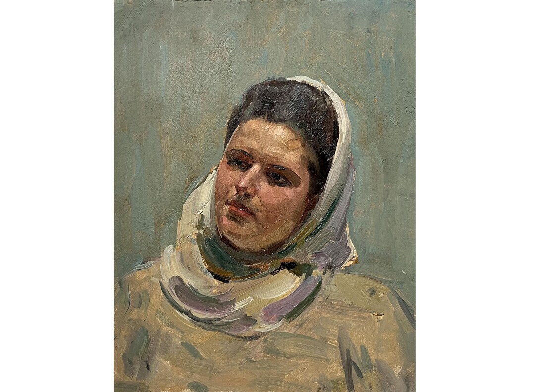 Antique Original Oil Painting Portrait of a Woman by Ukrainian Artist S ...