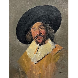 Pintura al óleo original de mediados de siglo. Retrato antiguo de un hombre del artista ucraniano K. Zaruba, década de 1940. Pintura de retrato, Retrato masculino, Arte mural.