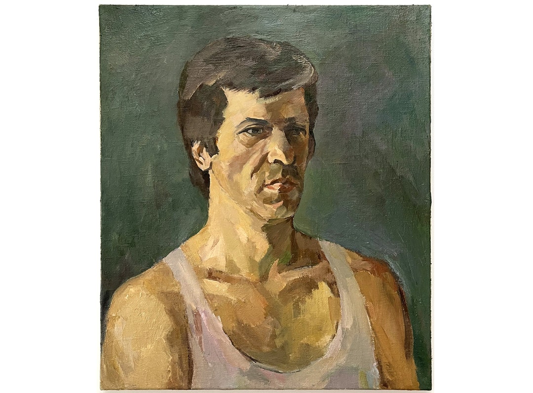 Mid Century Original Oil Painting on Canvas Antique Portrait of a Man ...