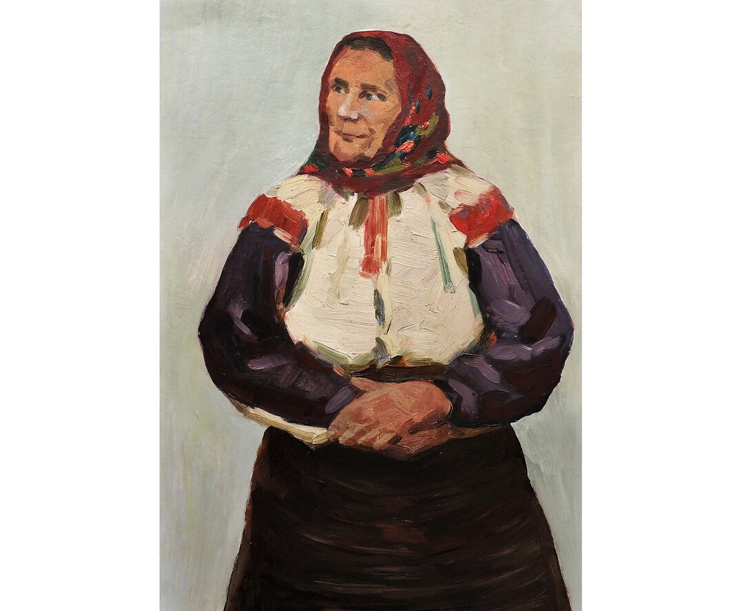 Antique Original Oil Painting Portrait of a Grandmother by Ukrainian ...