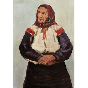 Antique original oil painting Portrait of a grandmother by Ukrainian artist N.Varennya, 1958, Wall art, Portrait of a woman, Female Portrait