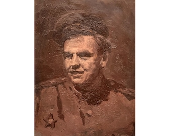 Mid century original oil painting Portrait of a military man by Ukraine artist A. Konstantinopol'skiy 1950s Portrait of a man, Male portrait