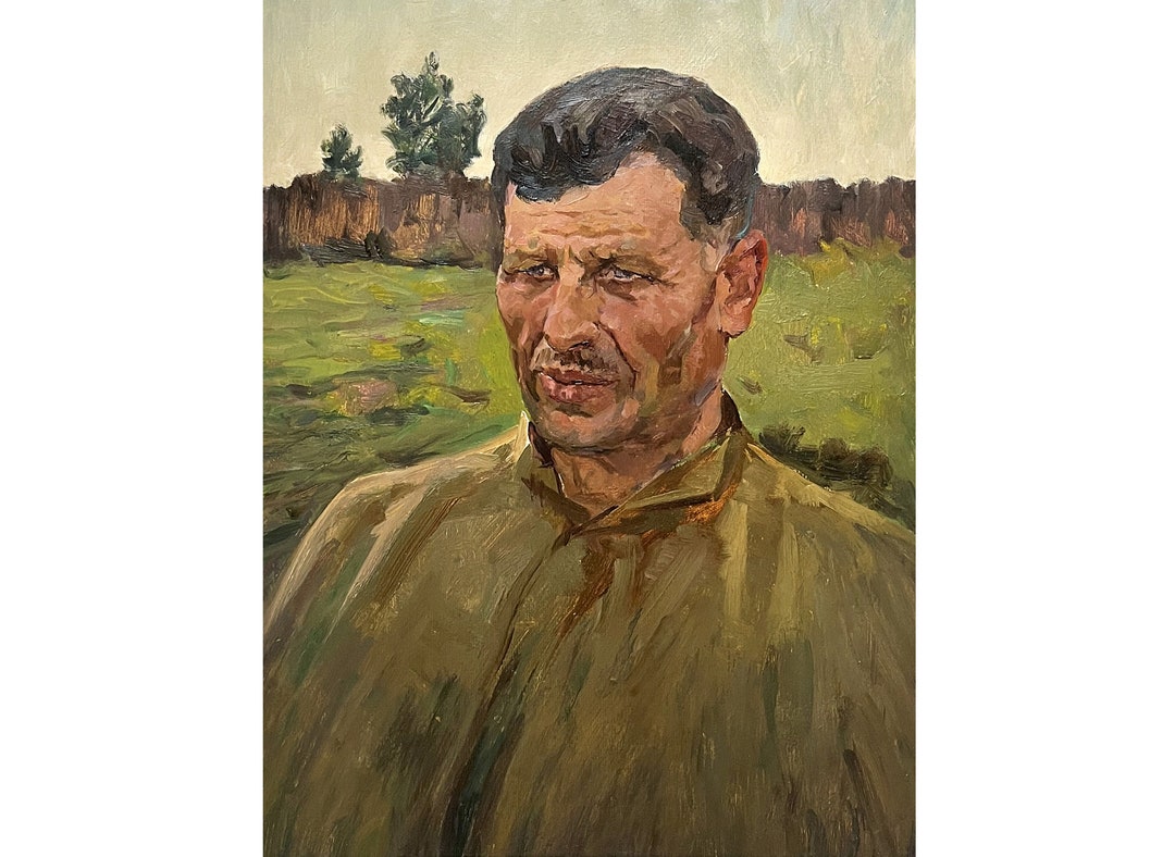 Mid Century Original Oil Painting Antique Portrait of a Man by Ukraine ...