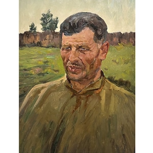 Pintura al óleo original de mediados de siglo. Retrato antiguo de un hombre del artista ucraniano A. Shkurko 1958, Arte mural de retratos, Pintura de hombres, Retrato masculino