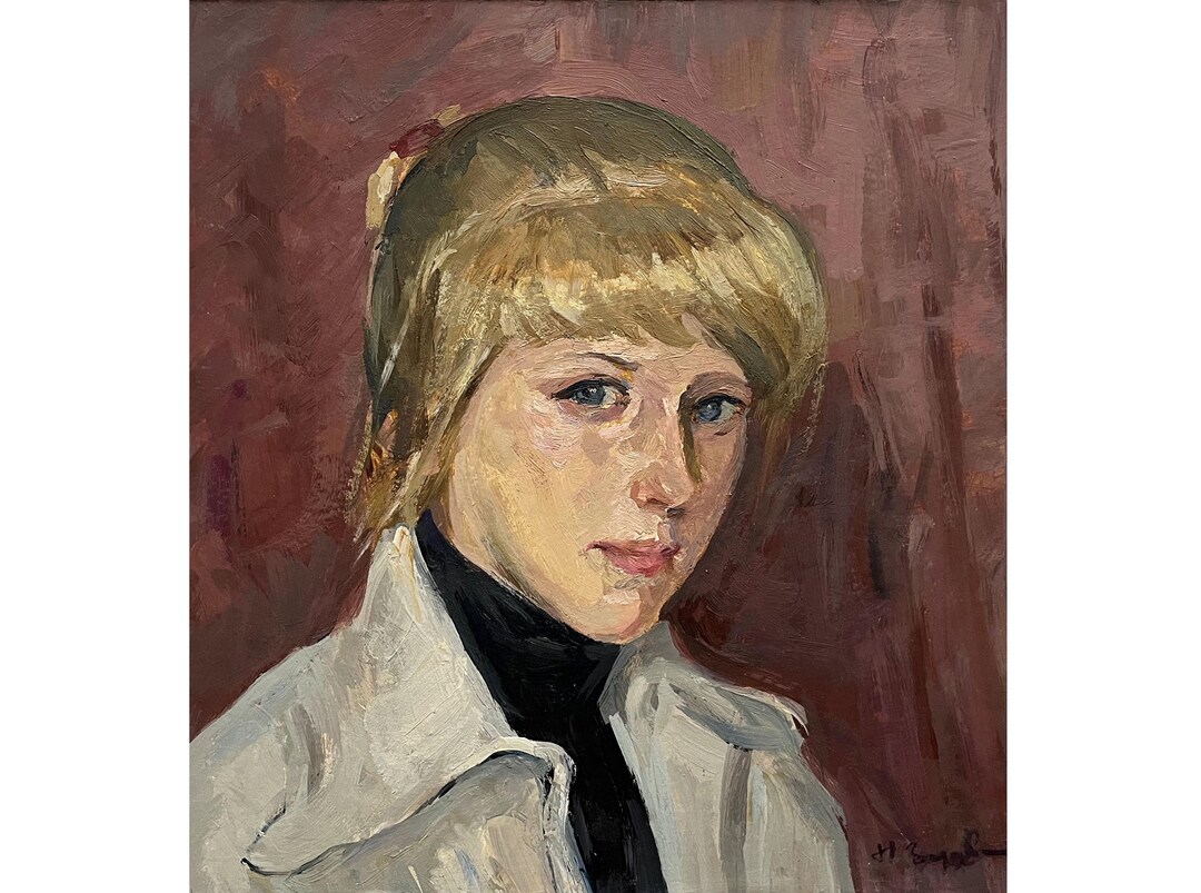 Antique Original Oil Painting Portrait of a Girl by Ukrainian Artist N ...
