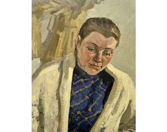 Antique Portrait Oil Painting, Original Mid Century Female Portrait, Collectible Soviet Era Artwork, One of a Kind Fine Art by Kolesnyk