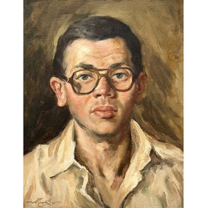 VINTAGE PORTRAIT eines MANNES Original Ölgemälde auf Leinwand von der Ukraine Künstler O.Nazarenko 1986, Portraitmalerei, Männerportrait, Mann Wandkunst