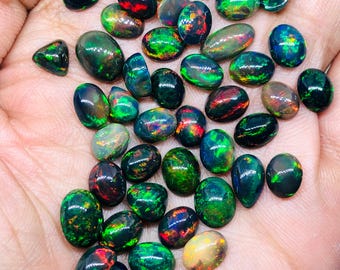 Ethiopian Black Opal Cabochon Lot, Oval 6x8MM, 50 Carats for Jewelry Making