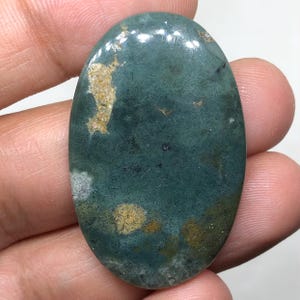 Larsonite | Gary Green Jasper Cabochon Gemstone, 41x26x4mm 37.10 Cts