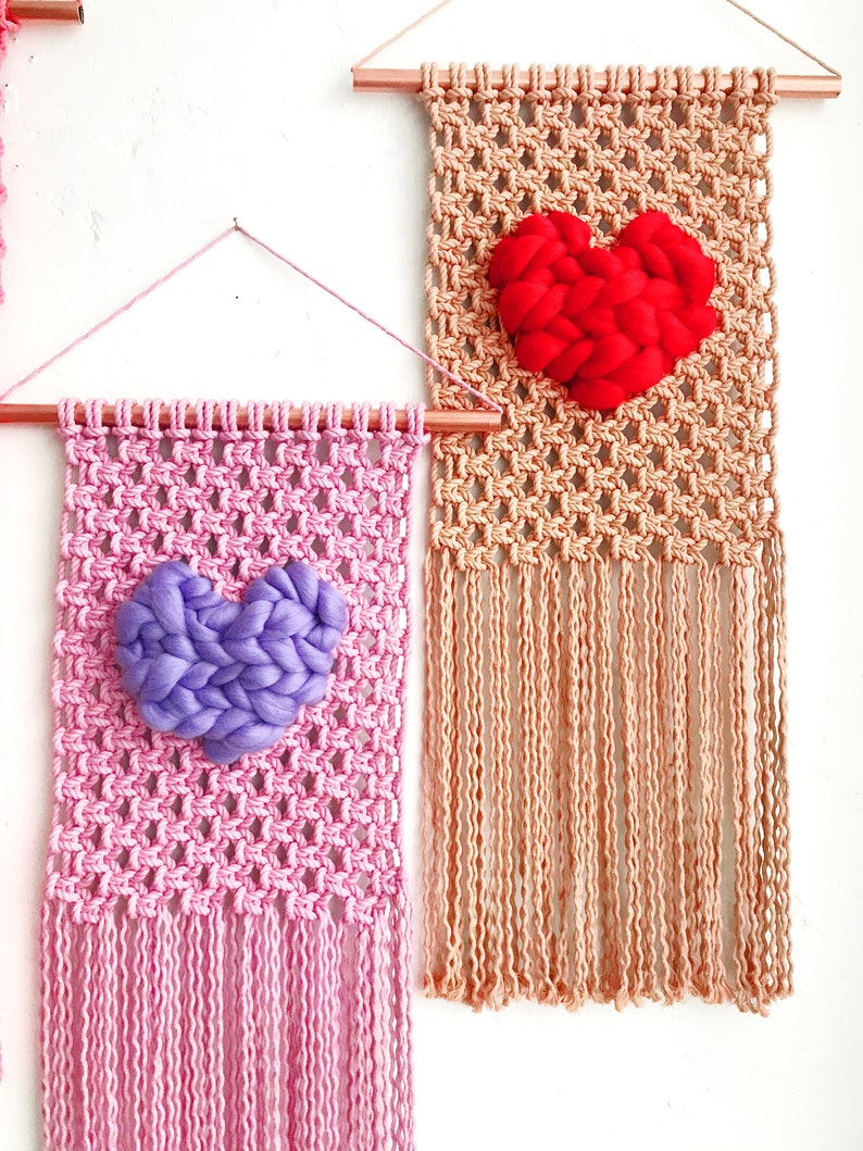 Macrame Pattern Macrame Heart Wall Hanging Valentines Craft Etsy