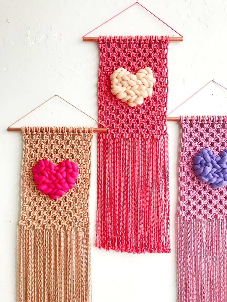 Macrame Pattern Macrame Heart Wall Hanging Valentines Craft Etsy