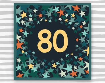 80th Birthday Card for Him: Vibrant Star Design