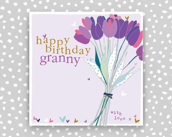 Tulip Bouquet Birthday Card for Granny: Hand-Drawn & Foiled