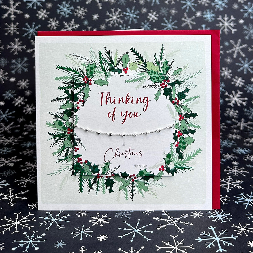 Thinking of You Christmas Card With Dainty 925 Sterling Silver - Etsy