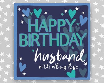 Happy Birthday Husband Card – Hand Illustrated, Foiled Lettering