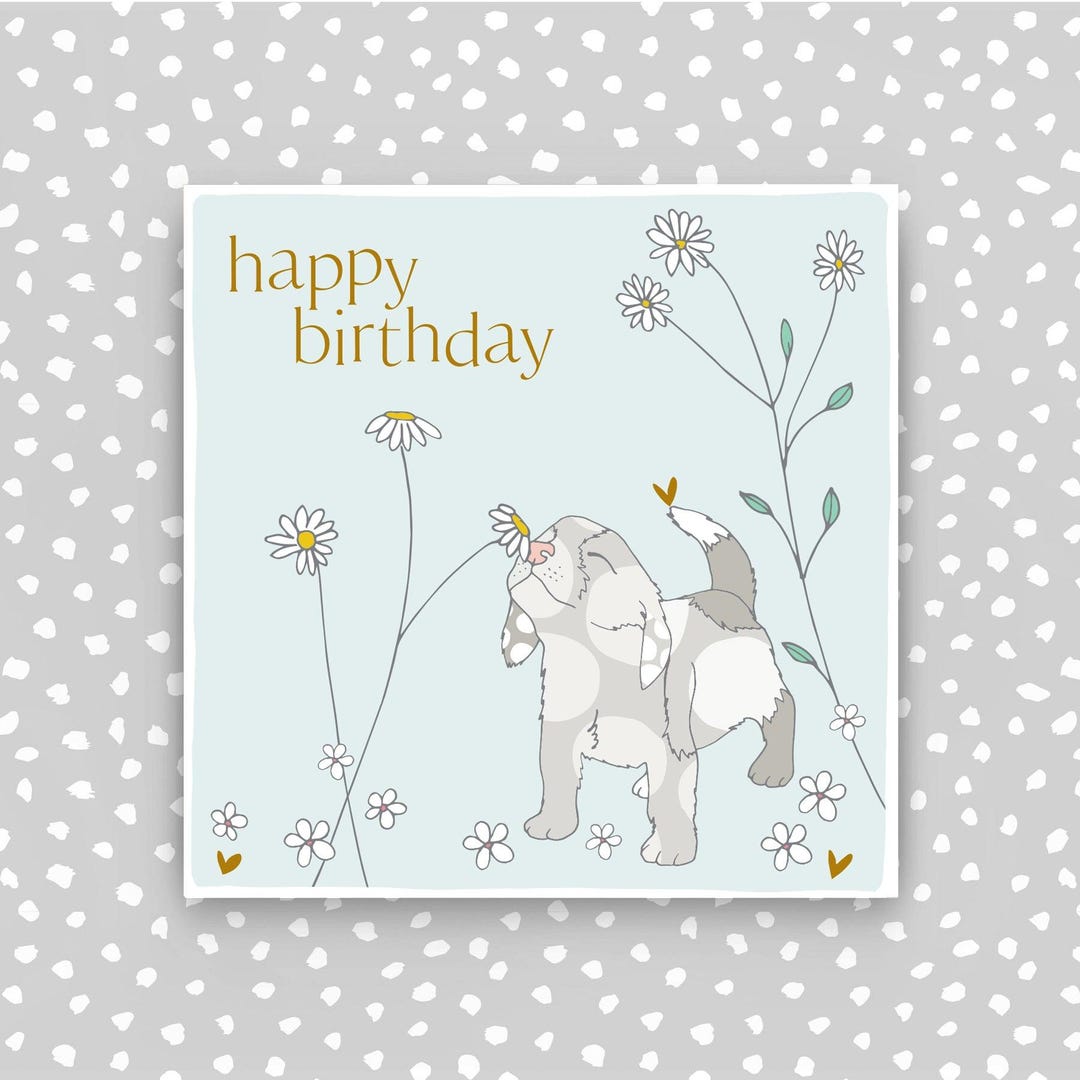Happy Birthday Card - Dog and Flowers. Happy Birthday! Send and ...
