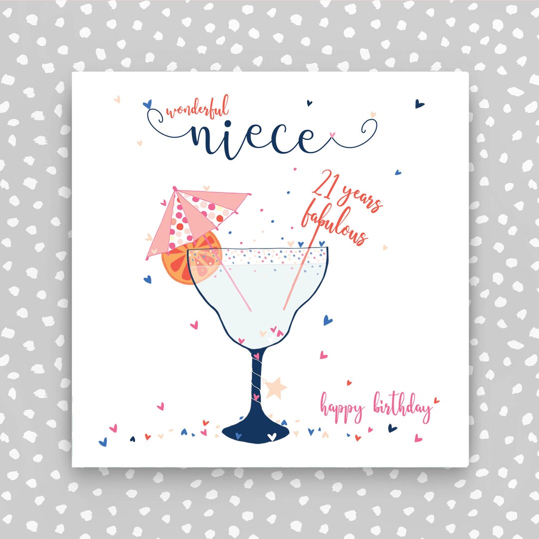 Cherry Orchard Niece 21st Birthday Card - Fun Bright Design With Glasses & Flowers, 143 X 210 Mm, Includes Envelope