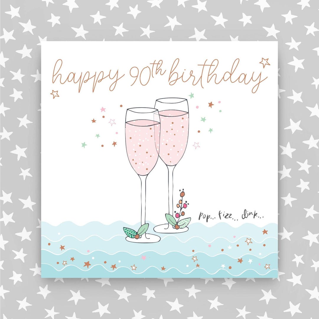Female Happy 90th Birthday - Champagne Flutes Greetings Card. - Etsy