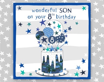 8th Birthday Greeting Card for a wonderful Son/Grandson/Nephew