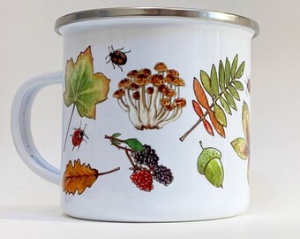 Enamel Autumn Mug, Camping Hiking 10 oz Woodland Nature Mug