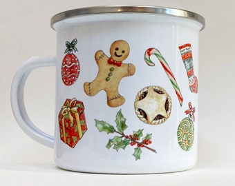 Enamel Christmas Mug, Camping Hiking 10 oz Holiday Mug