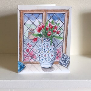 Carte de voeux beaux-arts tulipes, vierge à l'intérieur pour votre propre message
