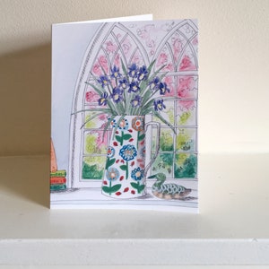 Tarjeta de felicitación de bellas artes con lirios, interior en blanco para escribir tu propio mensaje