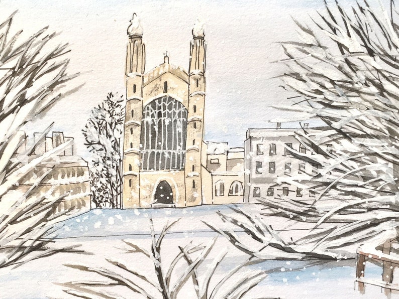 Cambridge Christmas cards, set of six fine art greetings cards, blank inside. image 3