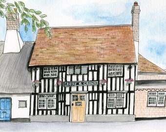 Rose and Crown Histon Giclee Print, Unframed Fine Art Watercolour Print on Paper