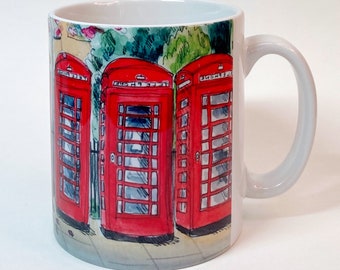 Red Phone Boxes Mug, Cambridge Coffee Cup, Graduation Gift