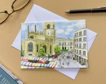 Cambridge Greetings Card, Market Square Fine Art Card, Blank Inside For Your Own Message