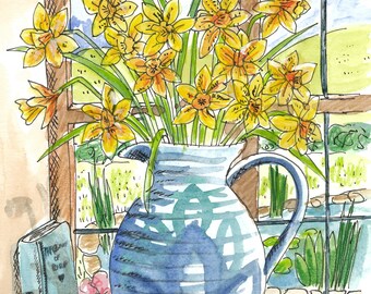 Daffodils Giclee Print, Unframed Fine Art Watercolour Print on Paper, Spring Flowers