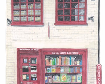 Haunted Bookshop Cambridge Giclee Print, Unframed Fine Art Watercolour Print on Paper, Cambridge Art Print