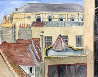 Cambridge Rooftops 2 Giclee Print, Unframed Fine Art Watercolour Print on Paper, Cambridge Art Print