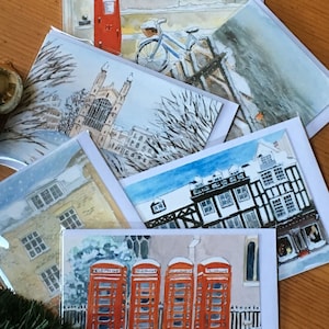 Cambridge Christmas cards, set of six fine art greetings cards, blank inside. image 1