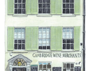 Cambridge Wine Merchants Giclee Print, Unframed Fine Art Watercolour Print on Paper, Cambridge Art Print