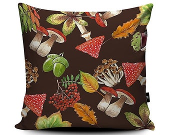 Mushroom Cushion, Brown Vegan Suede Cottagecore Wild Forest Pillow