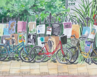 Cambridge Bikes Giclee Print, Unframed Fine Art Watercolour Print on Paper, Cambridge Art Print