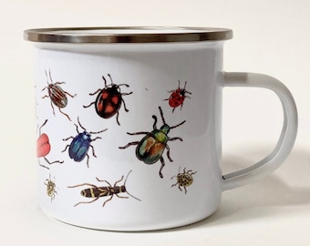 Enamel Beetles Mug, Camping Hiking 10 oz Insects Mug