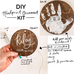 newborn handprint ornament with calligraphy, Handprint Ornament DIY Kit | Keepsake ornament with baby handprint Thoughtful grandparents gift