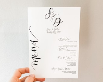 Custom Wedding Menu Cards | custom wedding menu, modern calligraphy menu, wedding menus, elegant wedding menu, wedding place settings