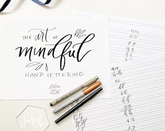 Learn How to Hand Letter Kit, Mindful Lettering Kit, hand lettering practice sheets with pens + custom name favor, learn modern calligraphy