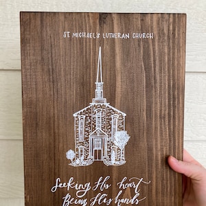 CUSTOM Church Drawing with calligraphy personalization | pastor gift | officiant gift | clergy appreciation gift | church sketch gift