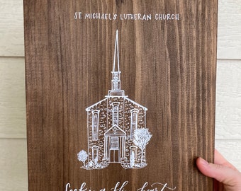 CUSTOM Church Drawing with hand lettered personalization | pastor gift | officiant gift | pastor appreciation gift | custom church gift