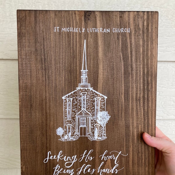 CUSTOM Church Drawing with hand lettered personalization | pastor gift | officiant gift | pastor appreciation gift | custom church gift