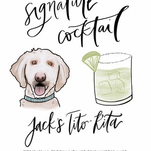 Custom Pet Portrait Signature Cocktail Bar Menu, Wedding Bar Sign, Wedding Specialty Cocktail Menu, Custom Pet Portrait, Wedding Drink Menu