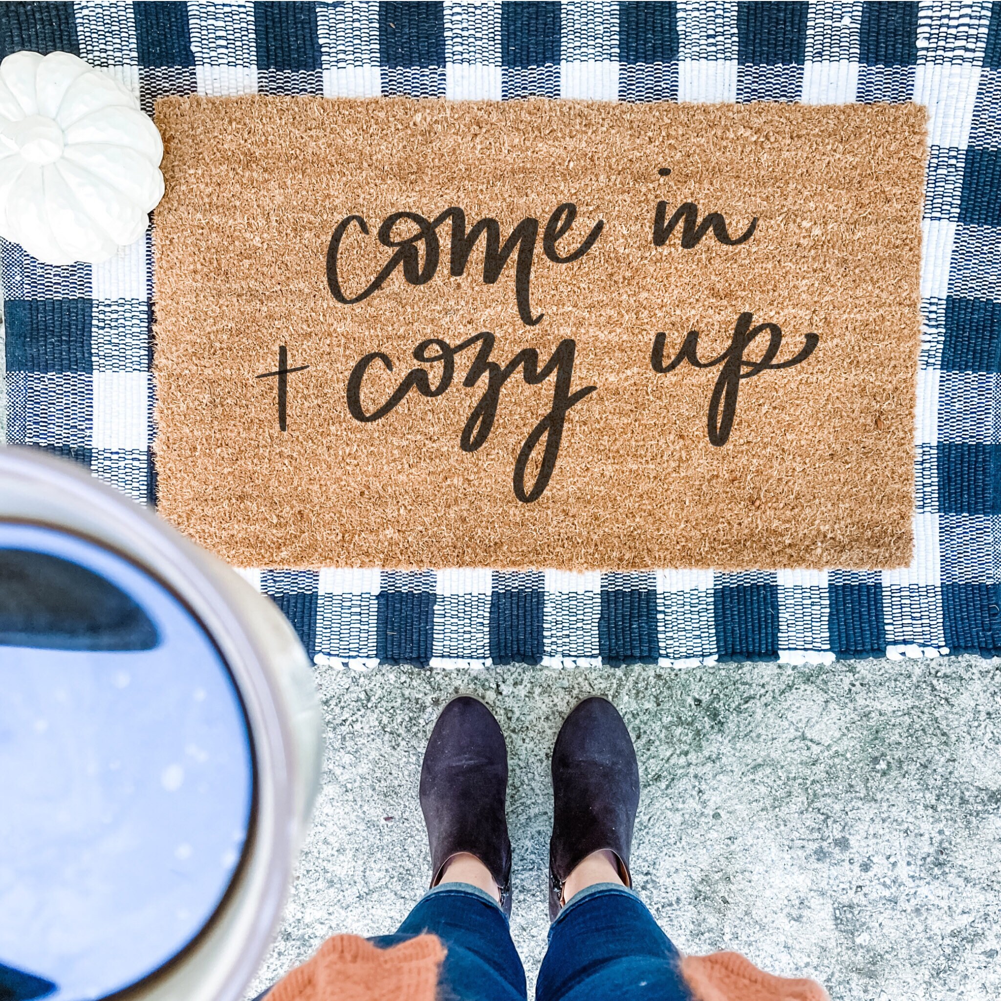 Come in cozy up mat hand lettered hand painted Etsy